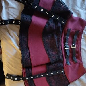 Elegant Burgundy and Black Mini Skirt